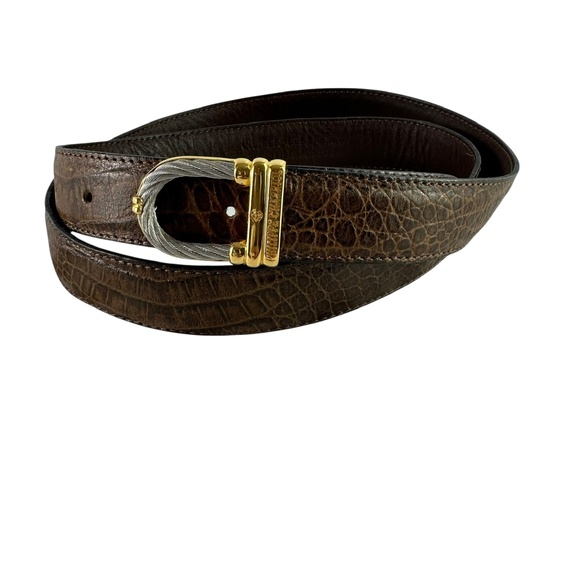 Vintage PHILIPPE CHARRIOL Rope Brown Genuine Leather Croc Pattern Belt Size 42 - Picture 2 of 11